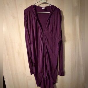 Natori zip front hooded robe plum color long sleeve size small